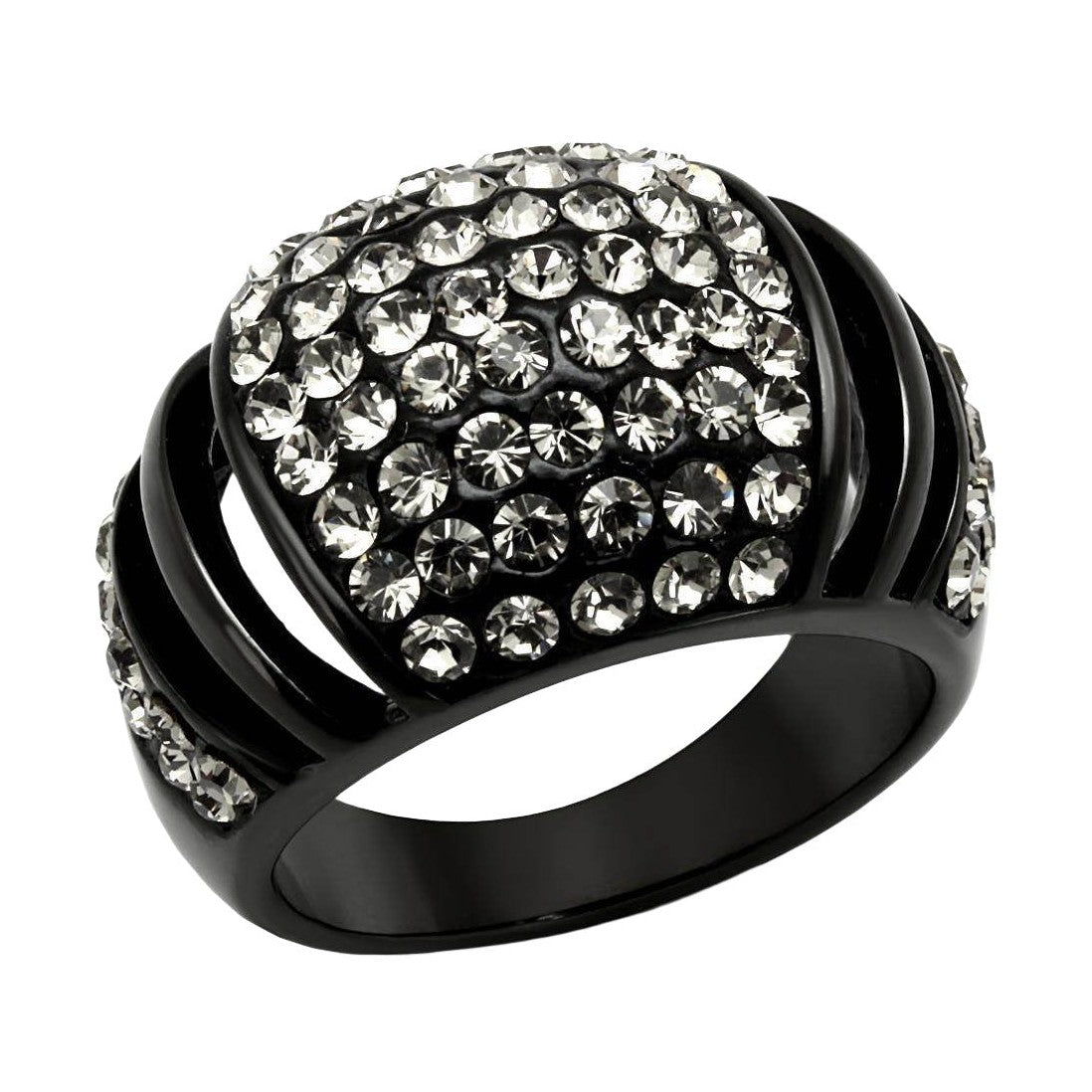 Stylish black synthetic crystal fashion ring with sparkling crystals for a trendy look