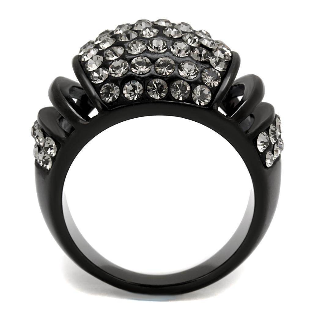 Black synthetic crystal fashion ring adorned with sparkling crystals for a glamorous look