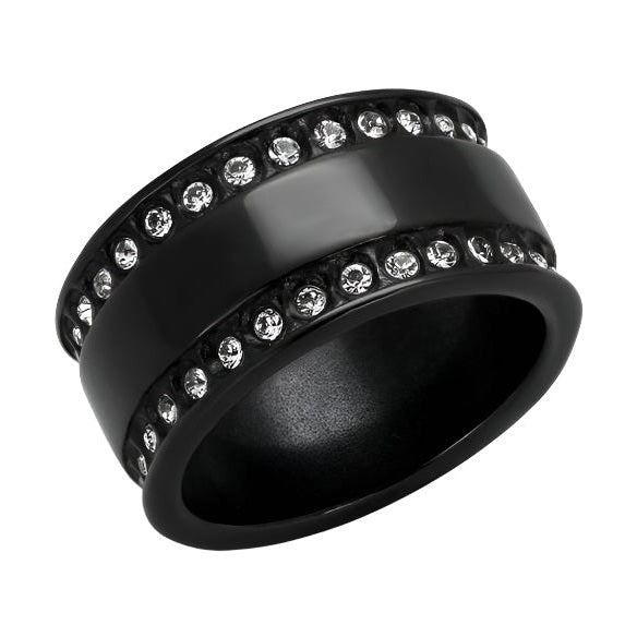 VacationGrabs synthetic crystal fashion ring with a sleek black design and sparkling gem accents