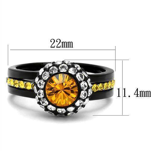 VacationGrabs synthetic crystal fashion rings with a yellow centerpiece and black band, measuring 22mm