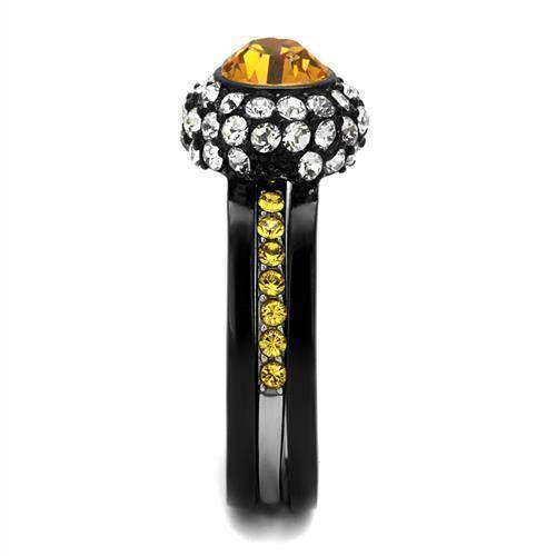 Stylish synthetic crystal fashion rings with a bold black design and vibrant yellow stones