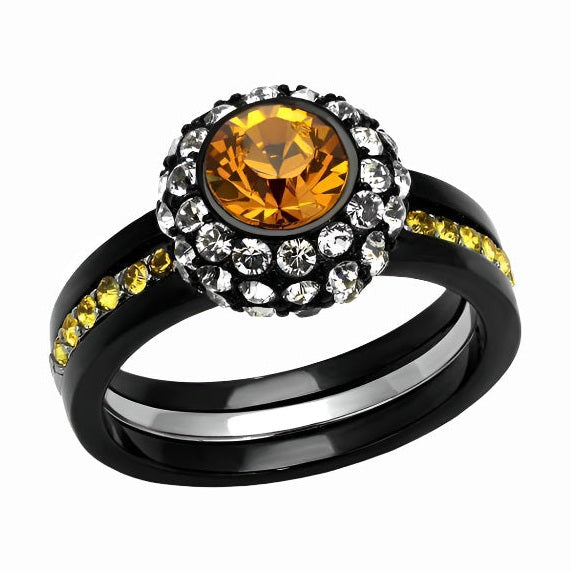 Stunning synthetic crystal fashion rings with a central orange stone and sparkling accents for stylish women