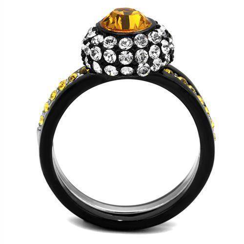 Stylish synthetic crystal fashion rings with a large yellow gem and sparkling accents