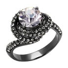 Stylish synthetic crystal fashion rings with a large central stone and shimmering accents on a black band