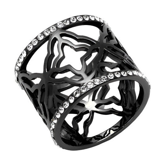 Black Women's Ring with Intricate Design and Sparkling Stones, featuring synthetic crystal jewelry accents