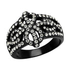 Black ring with intricate design and sparkling stones, perfect synthetic crystal jewelry for women