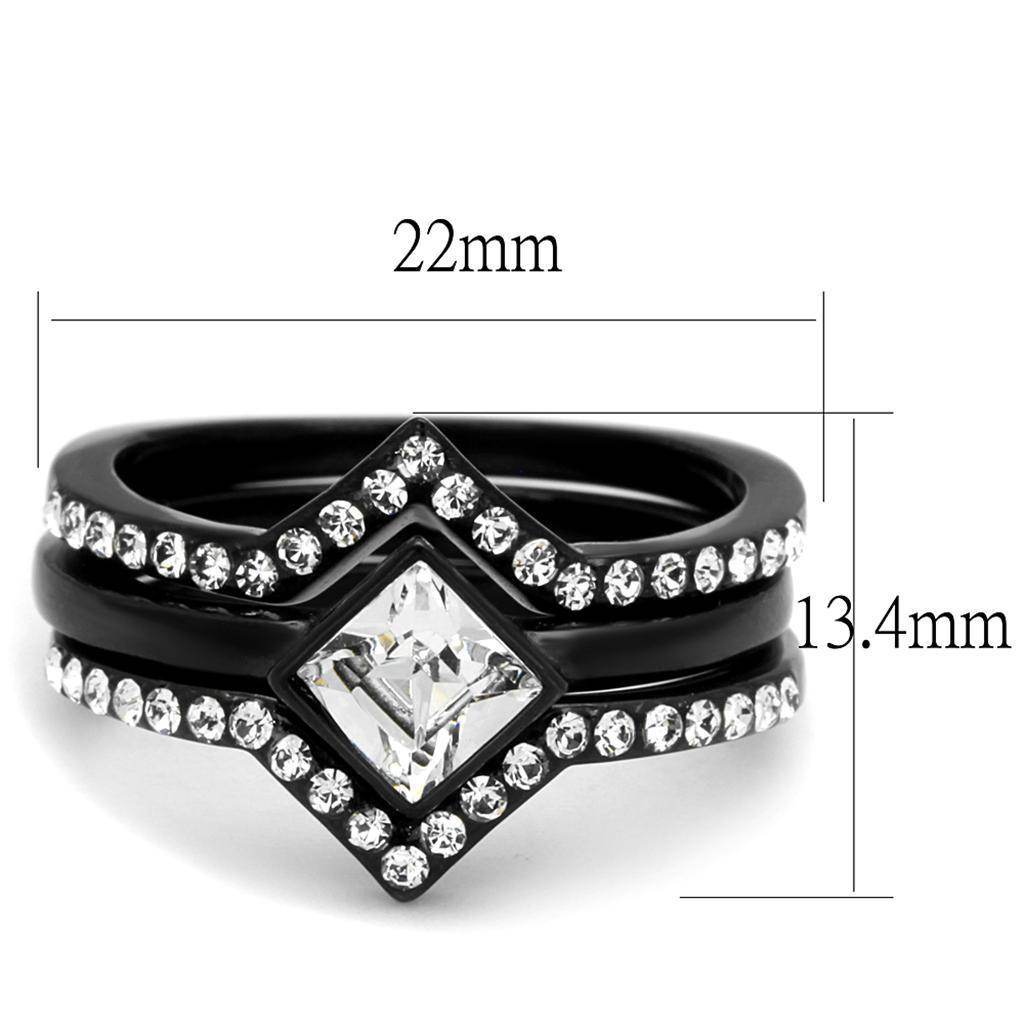 Black synthetic crystal jewelry for women ring set featuring a diamond-shaped stone and sparkling accents