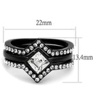 Black synthetic crystal jewelry for women ring set featuring a diamond-shaped stone and sparkling accents