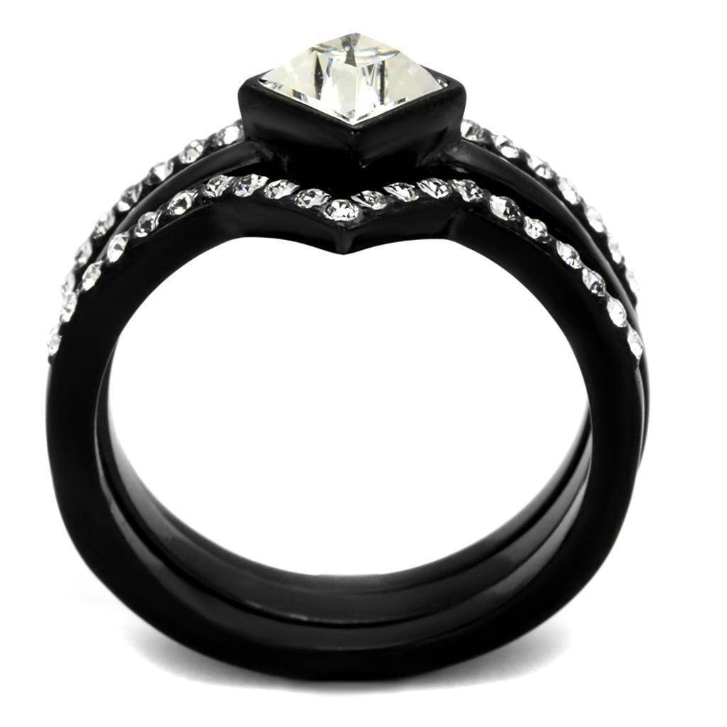 Black synthetic crystal jewelry for women ring with a square stone and sparkling accents