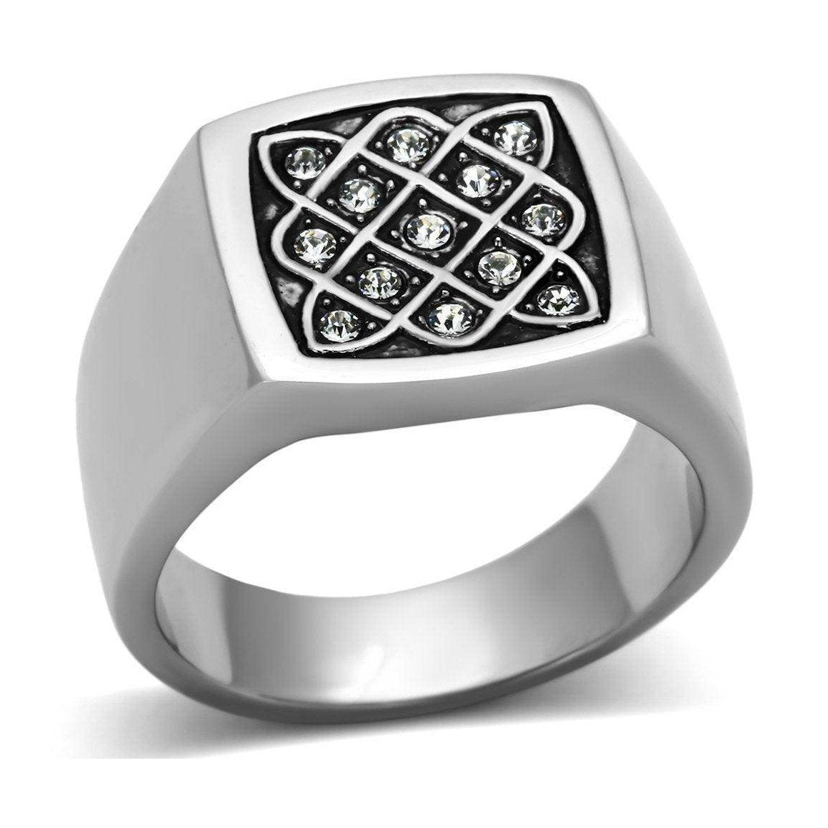 Stylish men's ring featuring synthetic crystal men's jewelry set in a sleek silver design