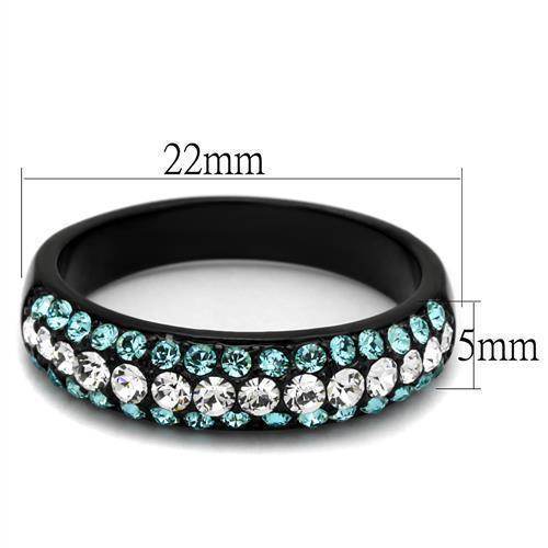 VacationGrabs synthetic crystal sea ring with turquoise and white crystals set in a sleek black band