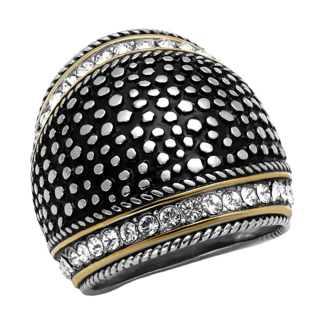 VacationGrabs synthetic crystal statement ring featuring a black textured design with sparkling details