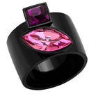 VacationGrabs women's ring featuring synthetic rose amethyst jewelry with a bold black band