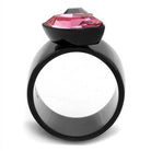 Stylish women's ring featuring synthetic rose amethyst jewelry in a sleek black band