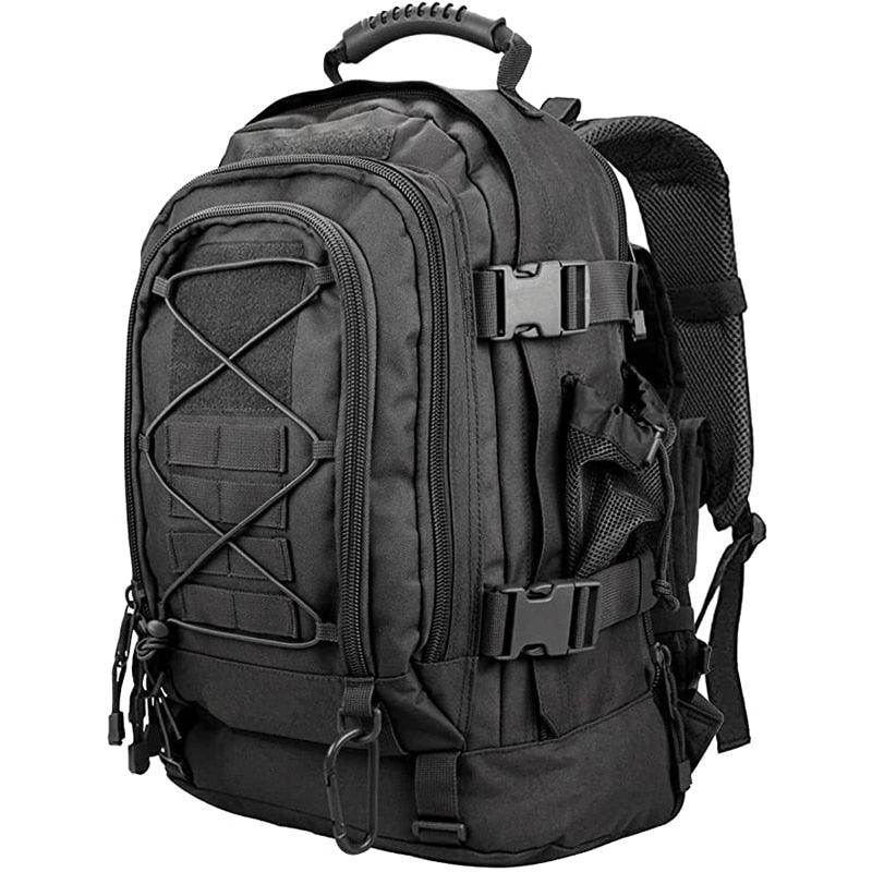 VacationGrabs Camping Tactical Bag in black with multiple compartments and adjustable straps