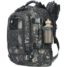 VacationGrabs camping tactical bag with multiple compartments and water bottle holder in black camouflage