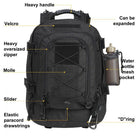 VacationGrabs camping tactical bag featuring multiple pockets, adjustable straps, and water bottle holder
