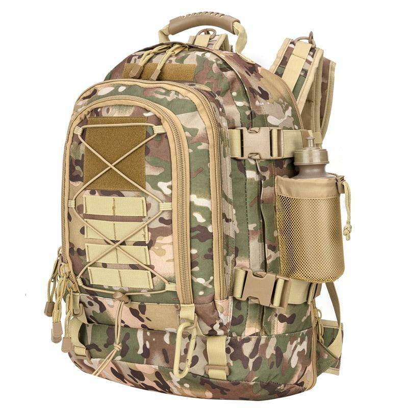 VacationGrabs camping tactical bag with camouflage design and multiple compartments for outdoor adventures