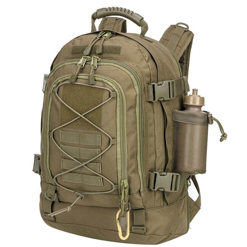 VacationGrabs camping tactical bag with multiple compartments and hydration bottle holder for outdoor adventures
