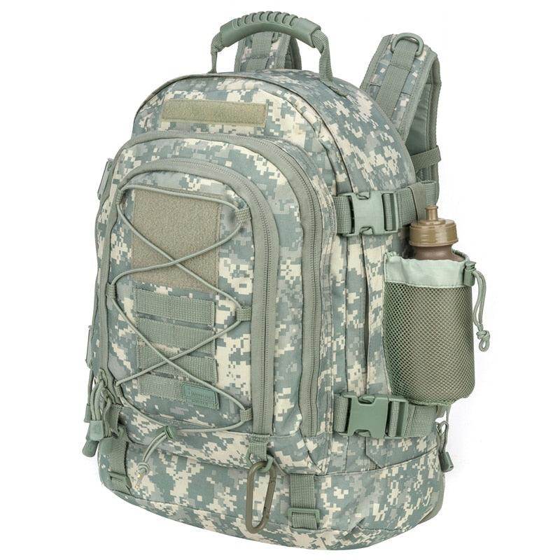 VacationGrabs camping tactical bag in camouflage design with hydration pocket and durable straps