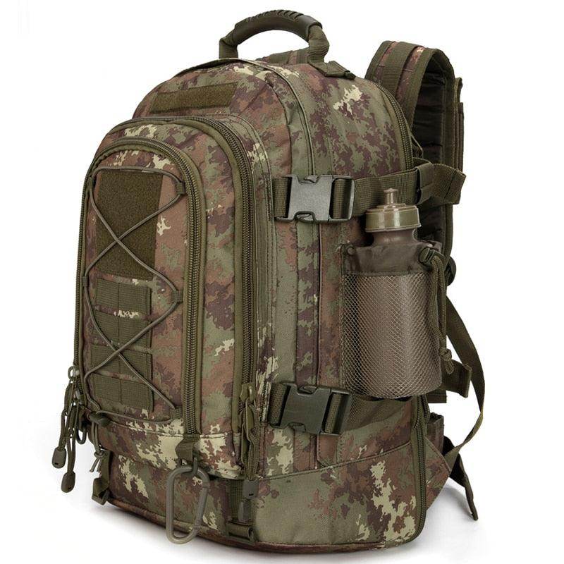 VacationGrabs camping tactical bag with camouflage pattern and multiple compartments for outdoor adventures