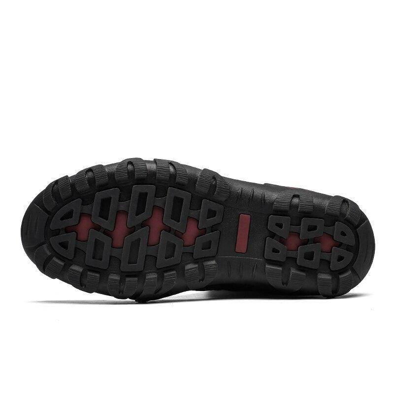 Thick winter boots for men featuring a durable rubber sole designed for traction and stability