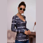 Trendsi tie-dye deep V-neck shirt in gray with long sleeves and stylish design