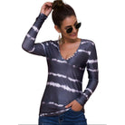 Trendsi tie-dye deep V-neck shirt in grey with long sleeves and stylish button details