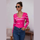 Trendsi tie-dye deep V-neck shirt in pink with long sleeves and button details, perfect for casual wear
