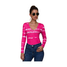 Trendsi tie-dye deep V-neck shirt in vibrant pink with long sleeves and stylish button details