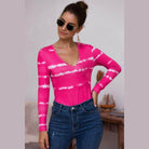 Trendsi tie-dye deep V-neck shirt in bright pink, perfect for casual outings and stylish layering