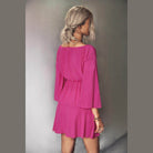 Trendsi Women's Tie Neck Vacation Dress in Pink with a Flared Skirt and Bell Sleeves