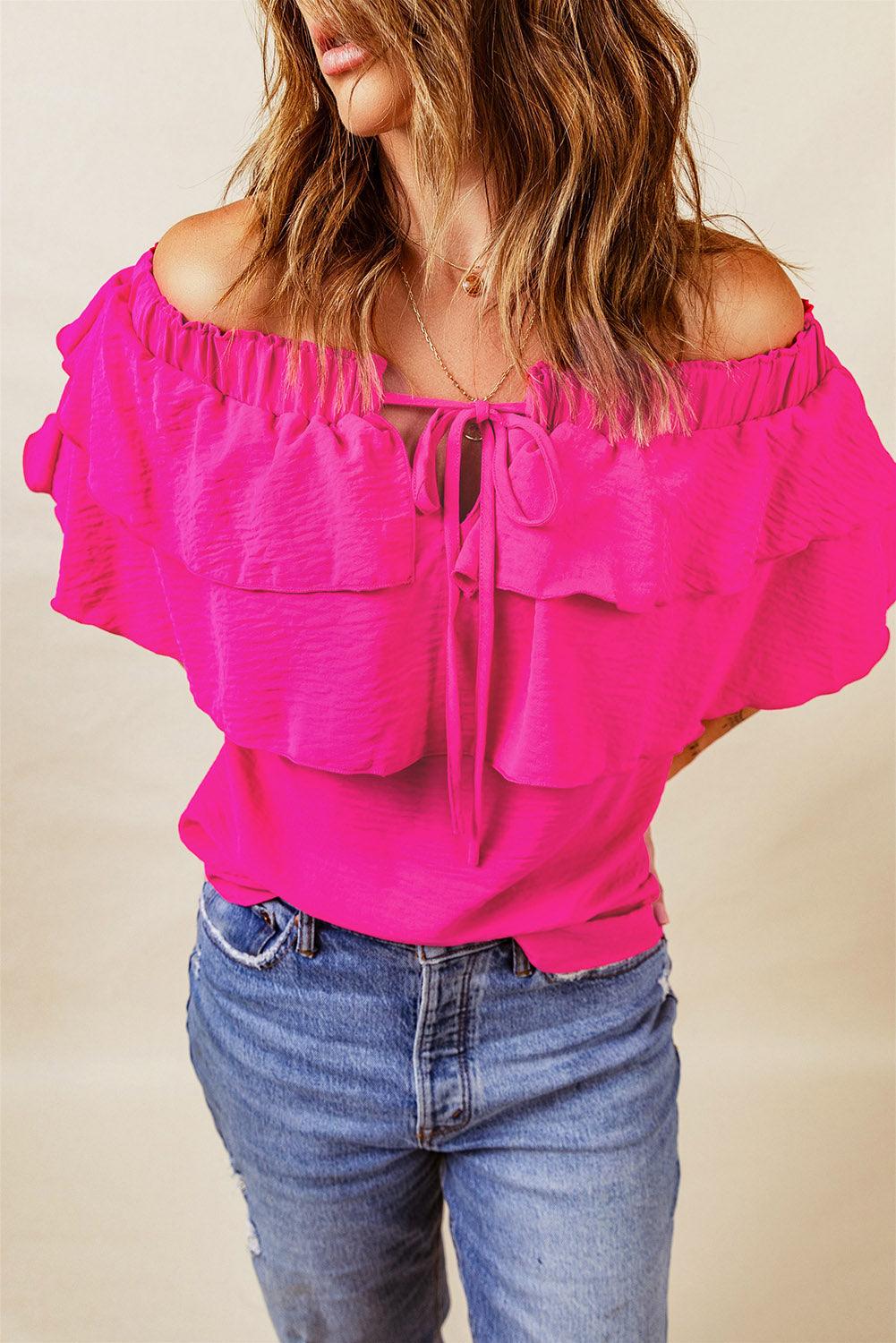 Women's Shirts Tied Off-Shoulder Layered Blouse