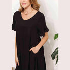 Trendsi tiered summer dress in black featuring short sleeves and pockets for casual style
