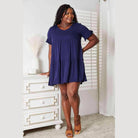Trendsi tiered summer dress in navy blue with short sleeves and a relaxed fit for casual outings