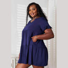 Trendsi Women's Dark Blue Tiered Summer Dress with Ruffled Sleeves and Pockets