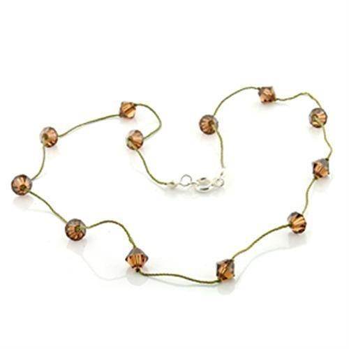 Top grade crystal brass necklace with brown beads on a delicate cord for elegant styling