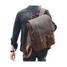 Stylish travel leather backpack with adjustable straps and multiple pockets for convenience