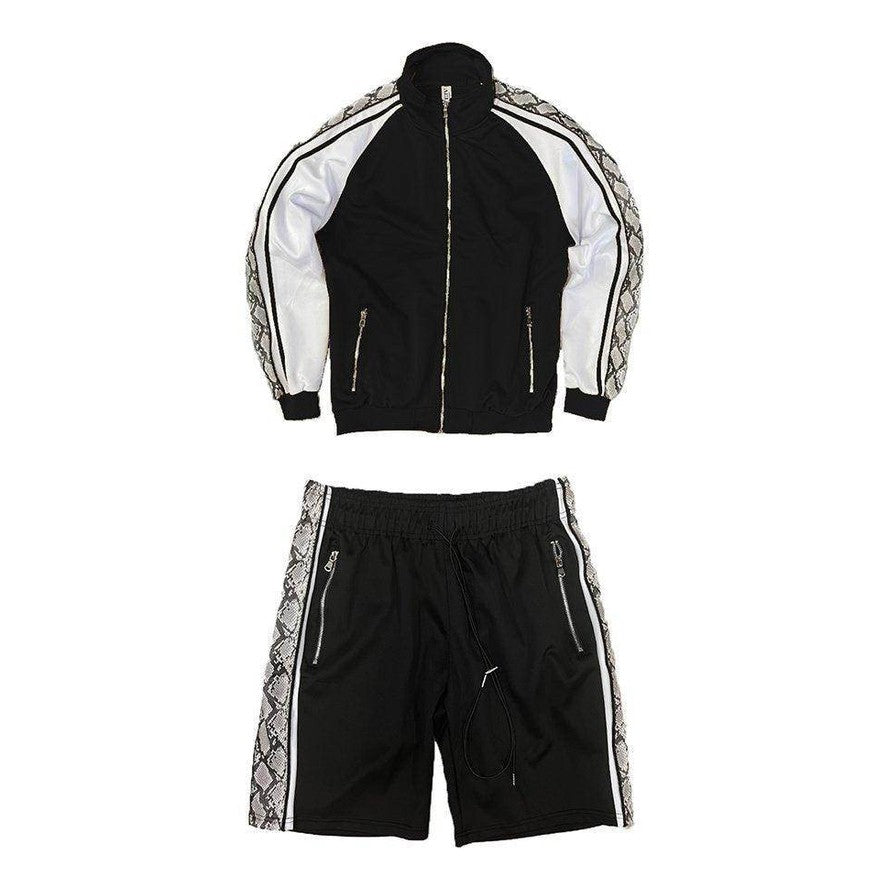 VacationGrabs Men's 2PC Track Set in Black and White, a trendy mens summer outfit for casual wear