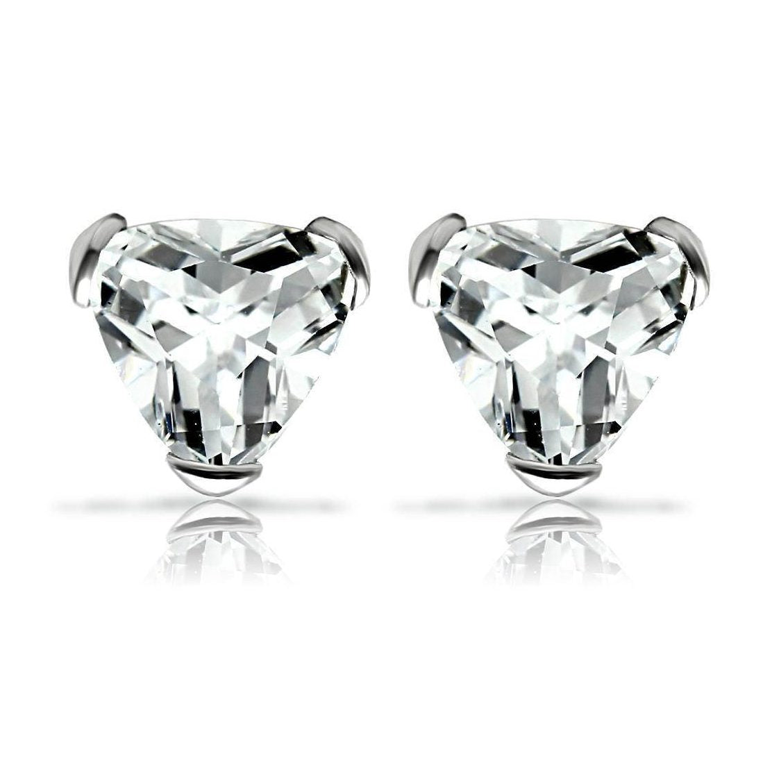 Triangle stud earrings for women featuring a sparkling clear gemstone design set in sleek metal