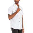 Men's two pocket button front shirt in white for a stylish and casual look