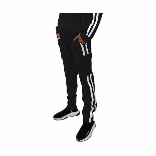 Stylish two stripe jogger pants men in black with white stripes for a modern, sporty look