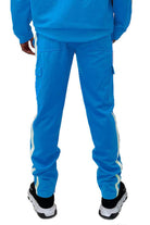 Blue two stripe jogger pants men with cargo pockets and comfortable fit for casual wear