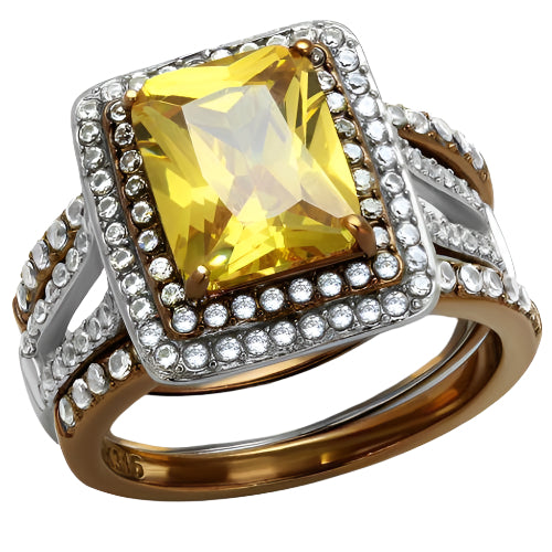 Elegant Women's Gold and Silver Ring with Yellow Gemstone and Sparkling Accents from VacationGrabs