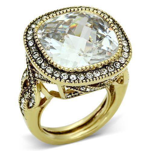 VacationGrabs Women's Gold Ring with Large Clear Gem and Rhinestone Accents for Elegant Style