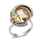 Unique designer silver ring featuring a large golden gemstone and sparkling diamond accents