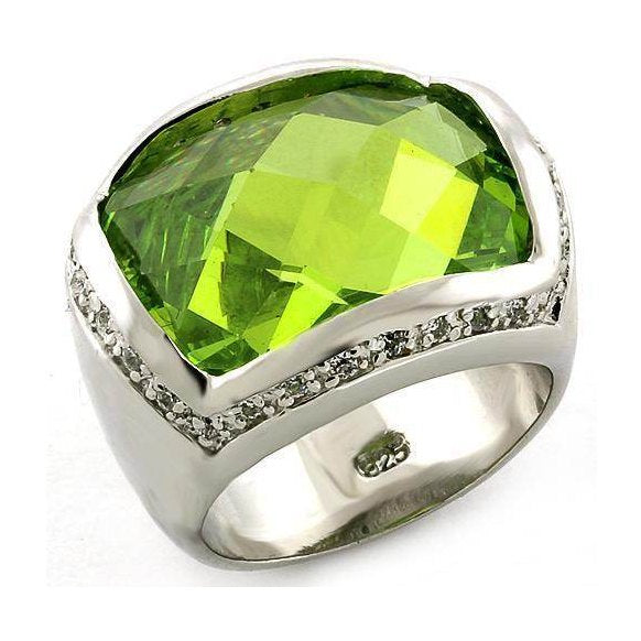 Silver ring with a large green gemstone, perfect unique vacation jewelry for women.