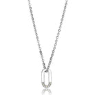 Unisex silver pendant necklace with a unique paperclip design and sparkling accents
