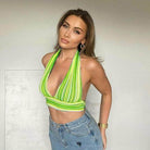 V Neck Bandage Crop Top Knitted Women Pretty - VacationGrabs