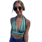 V Neck Bandage Crop Top Knitted Women Pretty - VacationGrabs